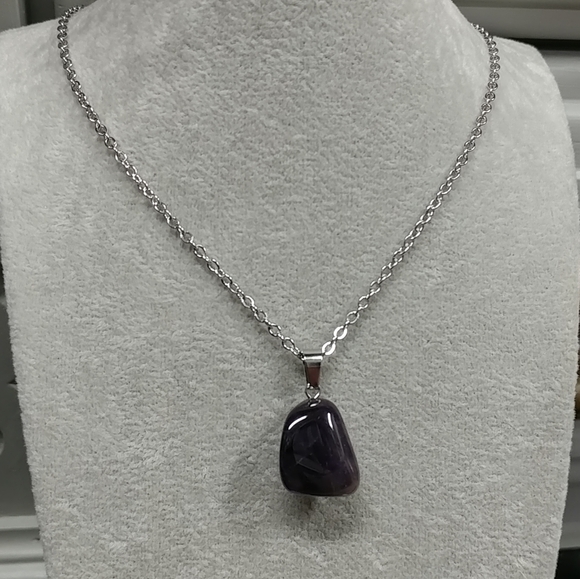 Amethyst Necklace Natural Gemstone Crystal Pendant Stainless-Steel Chain Purple - Picture 7 of 17